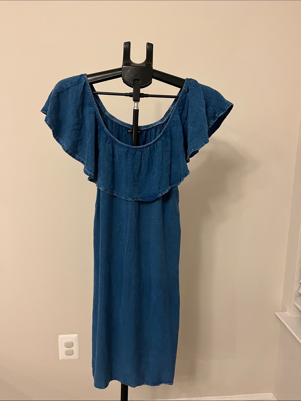 Style Envy Blue Off-Shoulder Ruffle Midi Dress